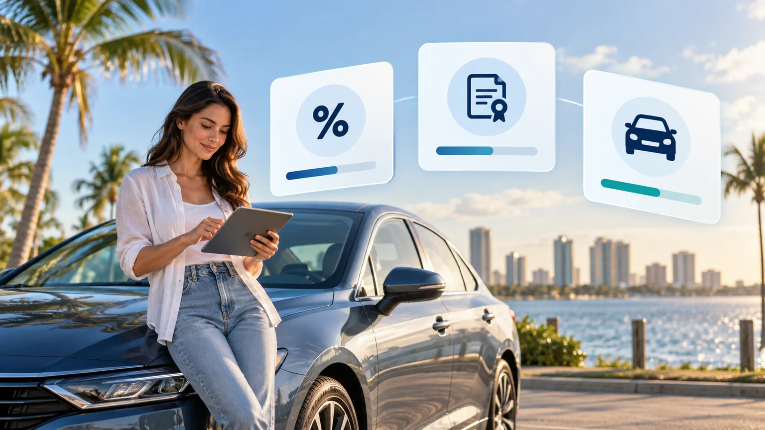 Vehicle buyer reviewing separate tax, title, and registration cost categories